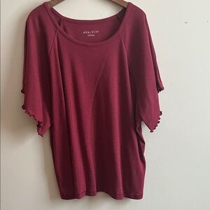 Ava & Viv 3X Burgundy Red Short Sleeve lettuce edge boatneck Top